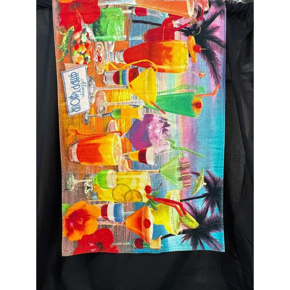 Ben Kaufman Always Happy Hour Tropical Cocktail Beach Towel Colorful 100% Cotton